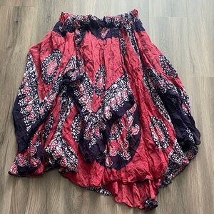 Bohemian Red pink purple and Black Maxi Skirt tribal belly dance batik skirt
